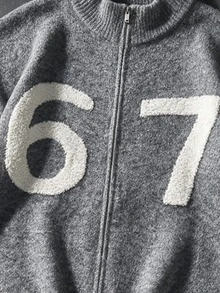 NEOSTRIT Men's Number Pattern Casual Zip-Up Digital Design Cardigan , Goth - Grey - View 5