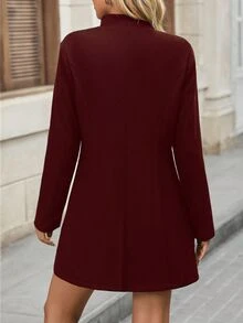 INAWLY Women's Wool Blend Coat, Simple Solid Color Casual Outerwear For Autumn/Winter, Coats Women, Jackets - Burgundy - View 2
