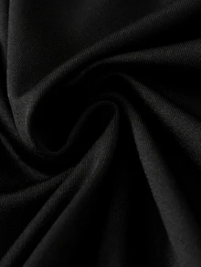 SHEIN Streecool 青少年女孩休閒大學風純色拼接長袖休閒短洋裝 - 黑色 - 查看 8