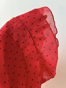 Elamini 女士波点印花无袖简约休闲衬衫 - 紅色 - 查看 6