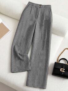 Franclia Plus Size Women's Fashion Minimalist Casual Commuter Grey Slim Fit Long Trousers, Autumn/Winter Office Formal - Dark Grey - View 7