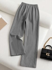 Franclia Plus Size Women's Fashion Minimalist Casual Commuter Grey Slim Fit Long Trousers, Autumn/Winter Office Formal - Dark Grey - View 2