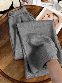 Franclia Plus Size Women's Fashion Minimalist Casual Commuter Grey Slim Fit Long Trousers, Autumn/Winter Office Formal - Dark Grey - View 1