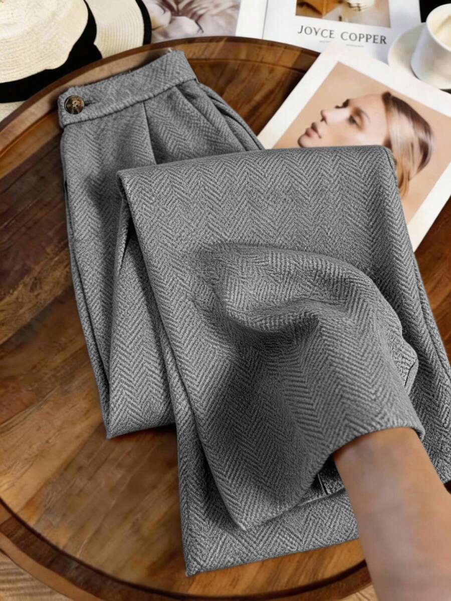 Franclia Plus Size Women's Fashion Minimalist Casual Commuter Grey Slim Fit Long Trousers, Autumn/Winter Office Formal - Dark Grey - View 1