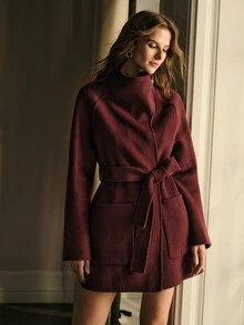 MOTF PREMIUM WOMEN'S SOLID COLOR CASUAL VERSATILE DAILY WEAR OVERCOAT - Burgundy - View 6