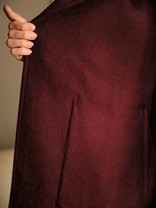 MOTF PREMIUM WOMEN'S SOLID COLOR CASUAL VERSATILE DAILY WEAR OVERCOAT - Burgundy - View 8