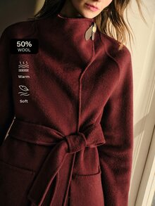 MOTF PREMIUM WOMEN'S SOLID COLOR CASUAL VERSATILE DAILY WEAR OVERCOAT - Burgundy - View 1