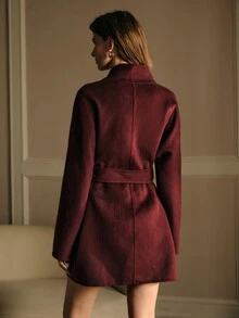 MOTF PREMIUM WOMEN'S SOLID COLOR CASUAL VERSATILE DAILY WEAR OVERCOAT - Burgundy - View 4