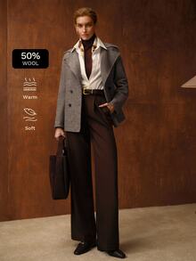 MOTF PREMIUM WOMEN'S AUTUMN/WINTER LARGE LAPEL DOUBLE-BREASTED OPEN FRONT OVERCOAT - Coffee Brown - View 1