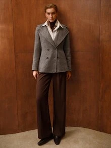 MOTF PREMIUM WOMEN'S AUTUMN/WINTER LARGE LAPEL DOUBLE-BREASTED OPEN FRONT OVERCOAT - Coffee Brown - View 6