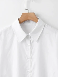 SHEIN CURVE+ 大尺碼秋冬寬鬆白色基本款長袖鈕扣襯衫上衣，2026 22W - 白色 - 查看 2
