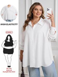 SHEIN CURVE+ 大尺碼秋冬寬鬆白色基本款長袖鈕扣襯衫上衣，2026 22W - 白色 - 查看 1