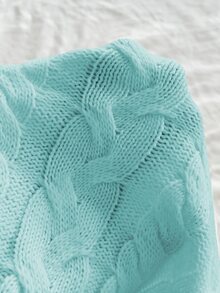 Elamini Women's Lace Button Decor Cable Knit Short Long Sleeve Cute Delicate Atmosphere Cardigan - Mint Blue - View 4
