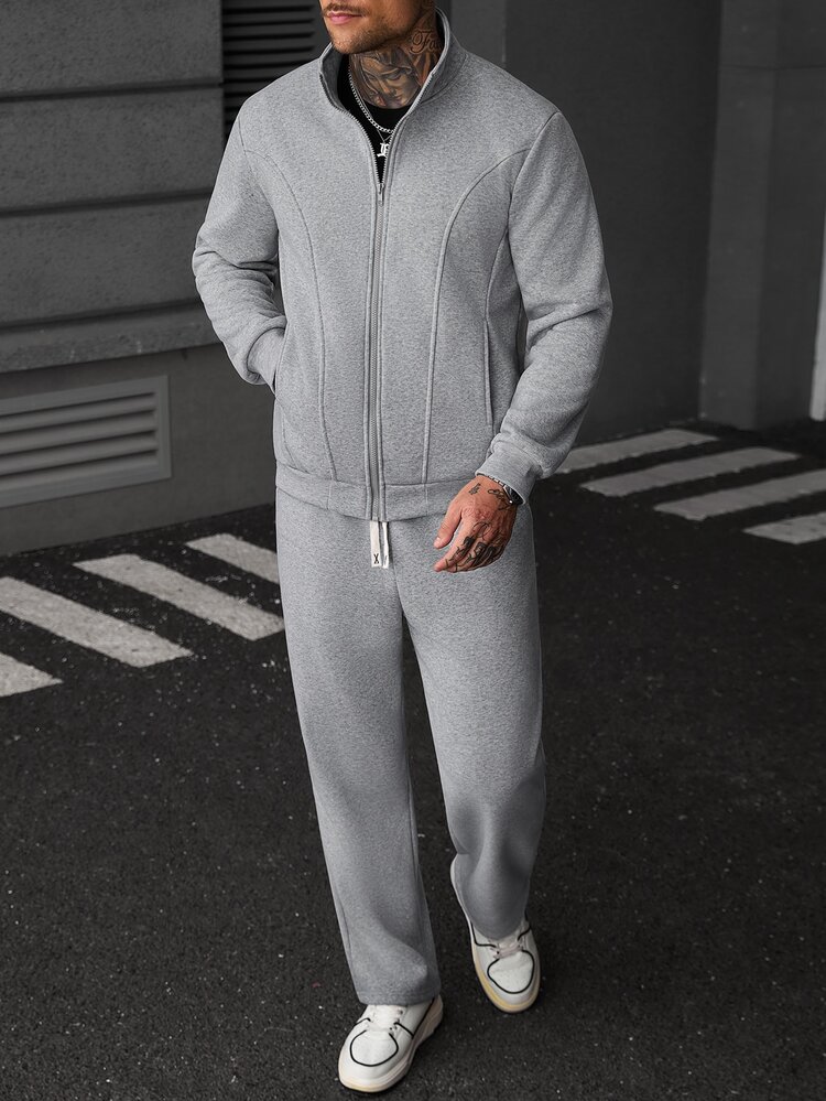 SLATEMANN Men's Zip-Up Long Sleeve Jacket And Drawstring Waist Cargo Pants Set - Grey - View 4