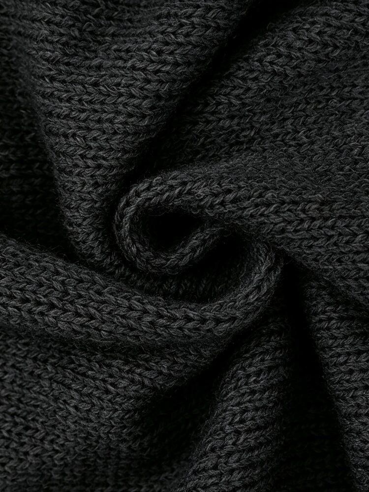 Weeklong Plus Size Women's Autumn/Winter Casual Style, Minimalist Versatile Gentle Style, Solid Color V-Neck Single-Breasted Lantern Sleeve Loose Knit Cardigan, Suitable For Autumn/Winter Wear - Black - View 4