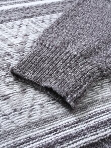 Manfinity CasualKnits 男士深灰色圖案長袖圓領針織衫 老錢風 假日度假 秋季 親子套裝 復古休閒 適合批發採購 - 淺灰色 - 查看 5