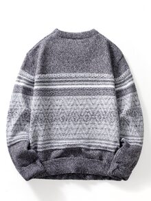 Manfinity CasualKnits 男士深灰色圖案長袖圓領針織衫 老錢風 假日度假 秋季 親子套裝 復古休閒 適合批發採購 - 淺灰色 - 查看 2