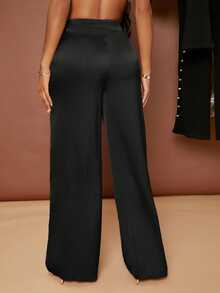 SHEIN SXY Summer Black High Waisted Wide Leg Trousers - Black - View 5