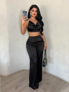 SHEIN SXY Summer Black High Waisted Wide Leg Trousers - Black - View 1