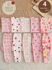 4PCS Young Girls Pajamas - Pink - View 1