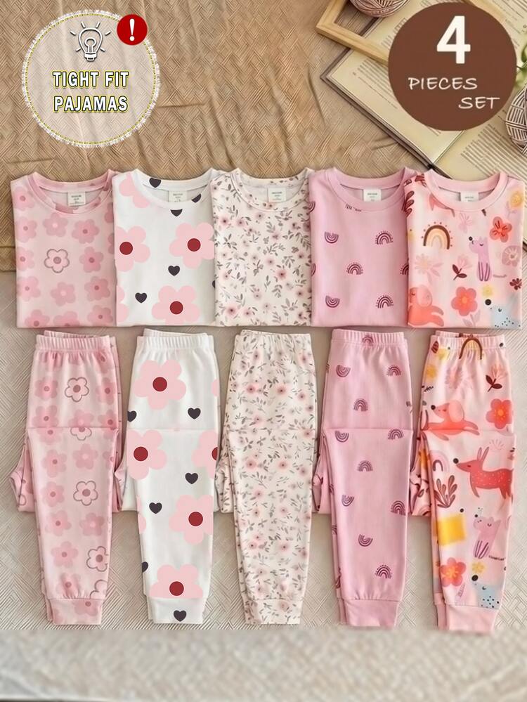 4PCS Young Girls Pajamas - Pink - View 1