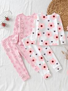 4PCS Young Girls Pajamas - Pink - View 2