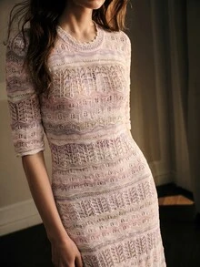 MOTF PREMIUM WOMEN'S OMBRE HOLLOW-OUT SWEET STYLE LONG KNIT SWEATER DRESS - Pink - View 1