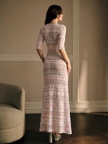 MOTF PREMIUM WOMEN'S OMBRE HOLLOW-OUT SWEET STYLE LONG KNIT SWEATER DRESS - Pink - View 6