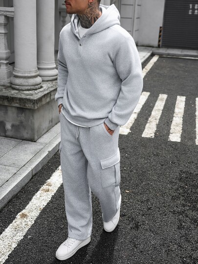 Manfinity Homme Men's Solid Color Hoodie Long Sleeve Sweatshirt And Waist Tie Pants Set