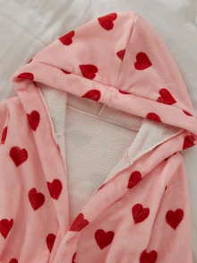 Tween Girl Heart Pattern Waist Tie Casual Daily Loungewear Robe - Pink - View 4