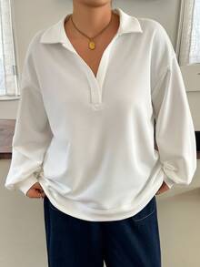 Dazy Plus Solid Color Casual Loose Korean Style Spring/Autumn New White Sweatshirt - White - View 4