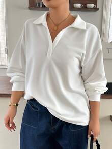 Dazy Plus Solid Color Casual Loose Korean Style Spring/Autumn New White Sweatshirt - White - View 1