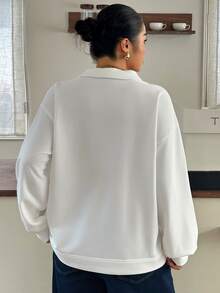 Dazy Plus Solid Color Casual Loose Korean Style Spring/Autumn New White Sweatshirt - White - View 7