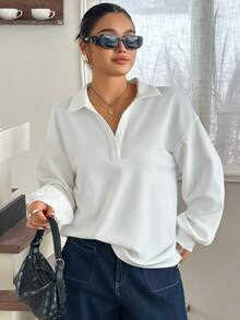 Dazy Plus Solid Color Casual Loose Korean Style Spring/Autumn New White Sweatshirt - White - View 2