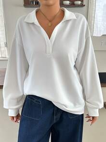 Dazy Plus Solid Color Casual Loose Korean Style Spring/Autumn New White Sweatshirt - White - View 6