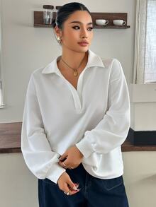 Dazy Plus Solid Color Casual Loose Korean Style Spring/Autumn New White Sweatshirt - White - View 3