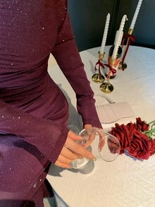 DAZY فستان طويل أنيق بلون موحد مع طيات وخصر مشدود للنساء للحفلات والتجمعات - الأرجواني - مشاهدة 9