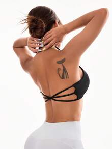 Slayform Slayform Women Round Neck Wireless Cross Strap Back Halter Fashion Sports Underwear - Black - View 10