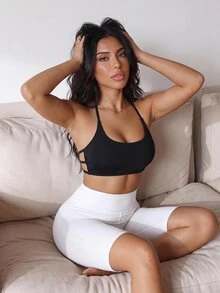Slayform Slayform Women Round Neck Wireless Cross Strap Back Halter Fashion Sports Underwear - Black - View 4
