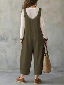 Omancia Women's Solid Color Pocket Casual Daily Travel Overalls Long Pants - Coffee Brown - View 2