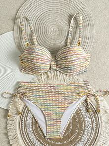 Swim Lushoire 女士新款特殊面料金属珠饰泳装套装 - 彩色 - 查看 6