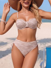 SHEIN Swim Women's New Special Fabric Metallic Bead Accent Swimwear Set - Multicolor - View 2