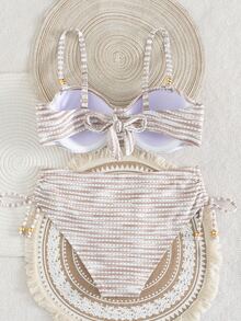SHEIN Swim Women's New Special Fabric Metallic Bead Accent Swimwear Set - Multicolor - View 7