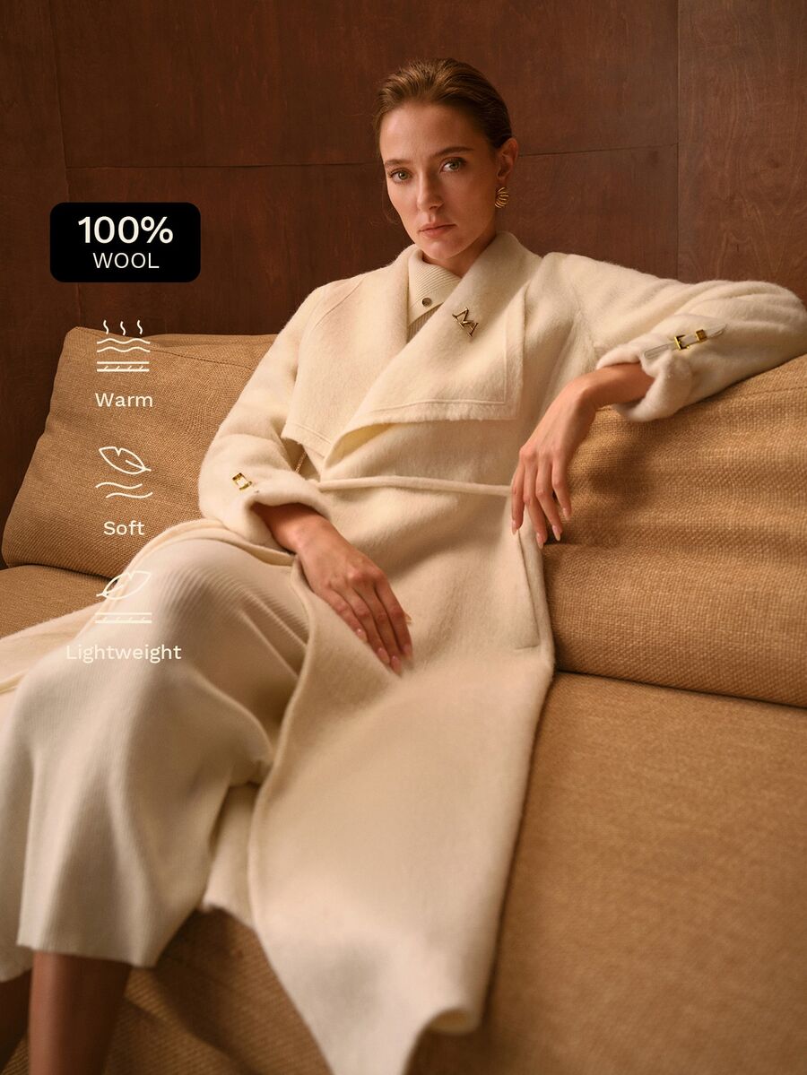 MOTF PREMIUM WOMEN'S NEW AUTUMN/WINTER LARGE LAPEL CRAFT LONG HAIR WOOL DOUBLE-SIDED FELT COAT - Beige - View 1
