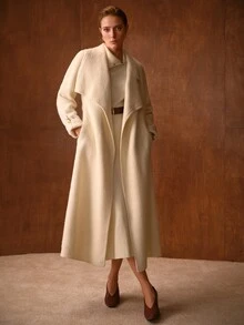 MOTF PREMIUM WOMEN'S NEW AUTUMN/WINTER LARGE LAPEL CRAFT LONG HAIR WOOL DOUBLE-SIDED FELT COAT - Beige - View 7