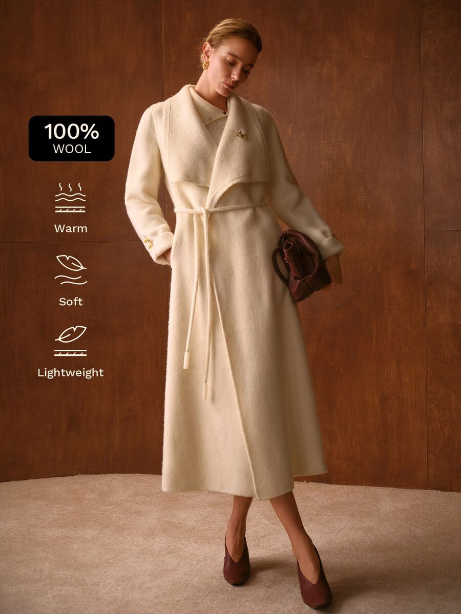 MOTF PREMIUM WOMEN'S NEW AUTUMN/WINTER LARGE LAPEL CRAFT LONG HAIR WOOL DOUBLE-SIDED FELT COAT - Beige - View 2