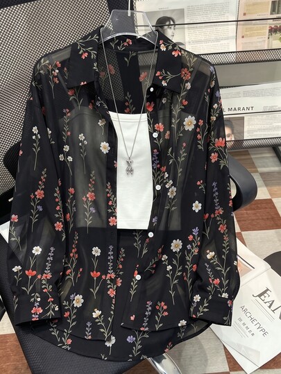 INAWLY Women's Floral Pattern Casual Versatile Daily Wear Blouse