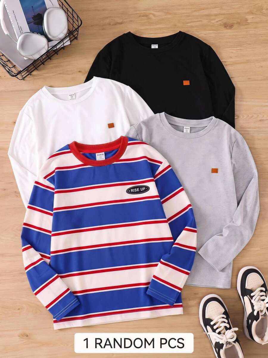 SHEIN Little Byeori 1 Buah Kaos Kasual Anak Laki-Laki/Perempuan, Cocok untuk Musim Gugur/Musim Dingin, Sesuai untuk Musim Semi/Panas/Musim Gugur/Musim Dingin, Sekolah, Pertemuan Keluarga,