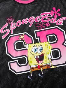 SpongeBob SquarePants | SHEIN Women's Letter Cartoon Print Casual Versatile Daily Wear Top - Black - View 5