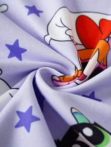 THE POWERPUFF GIRLS X SHEIN 女士V领前开襟纽扣休闲短袖睡裙，春夏款 - 紫色 - 查看 7